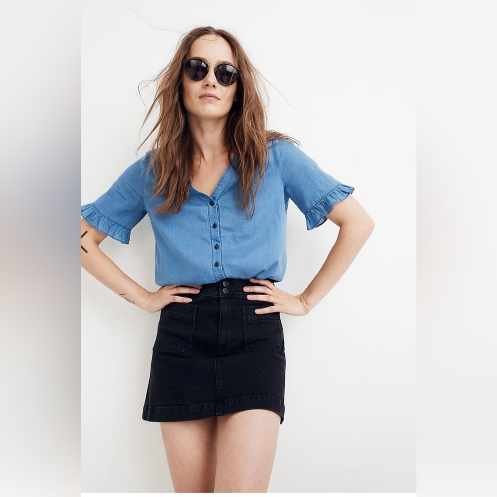 madewell stretch denim a-line mini skirt / black frost / size 2